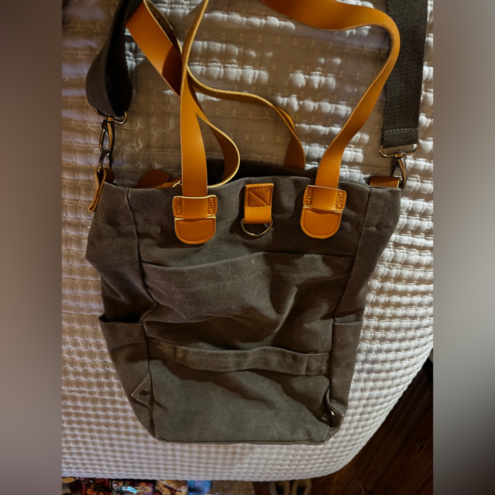 Pragma Canvas Converta Tote in charcoal with Tan Leather Accents - Picture 4 of 14